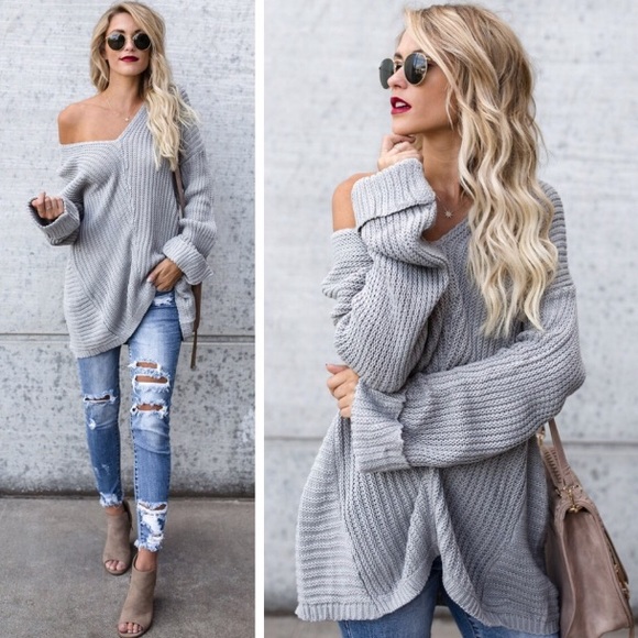 LAST M/L! JESSE Gray Oversize Knit Sweater - Picture 5 of 6